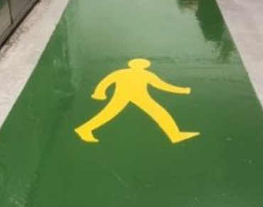 ll; Health and safety floor line marking for hazard zones and emergency routes in industrial premises