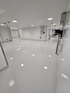 industrial resin flooring systemin a clean commercial facility