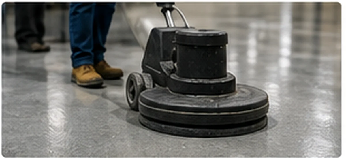 Cleaning and maintaining an industrial resin floor using floor cleaning equipment