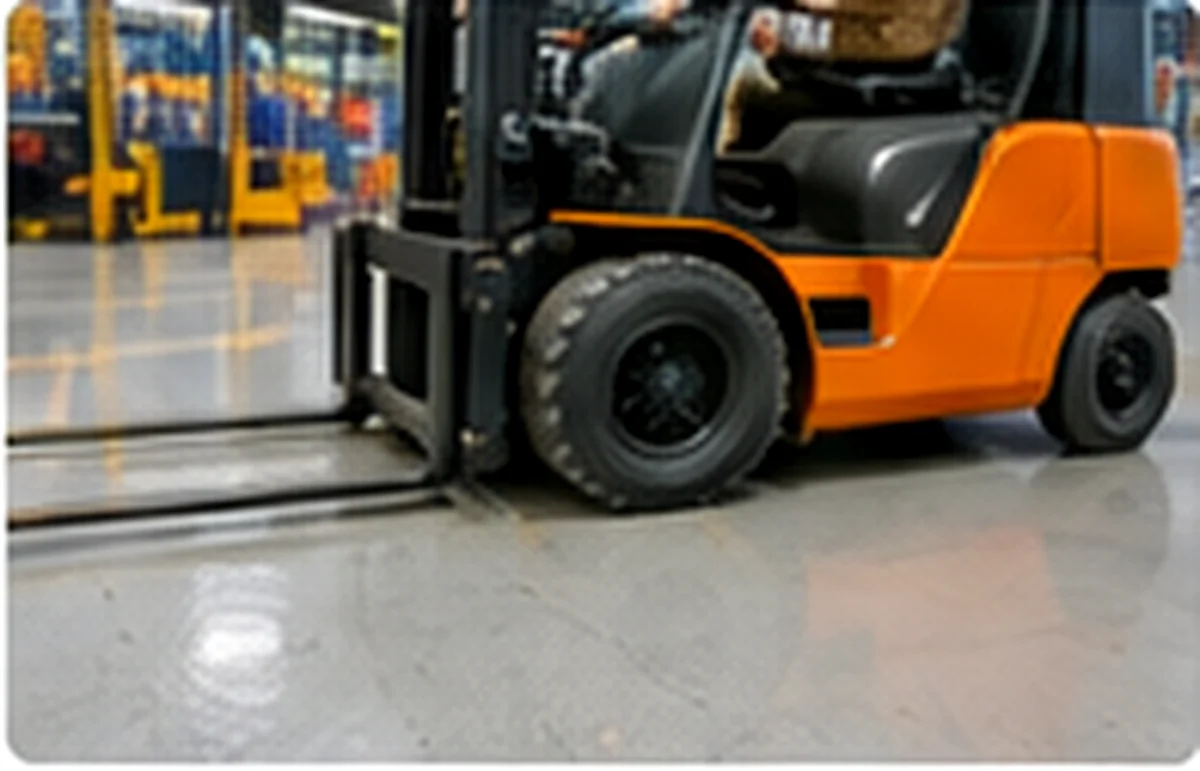 Forklift operating on industrial resin flooring in a warehouse