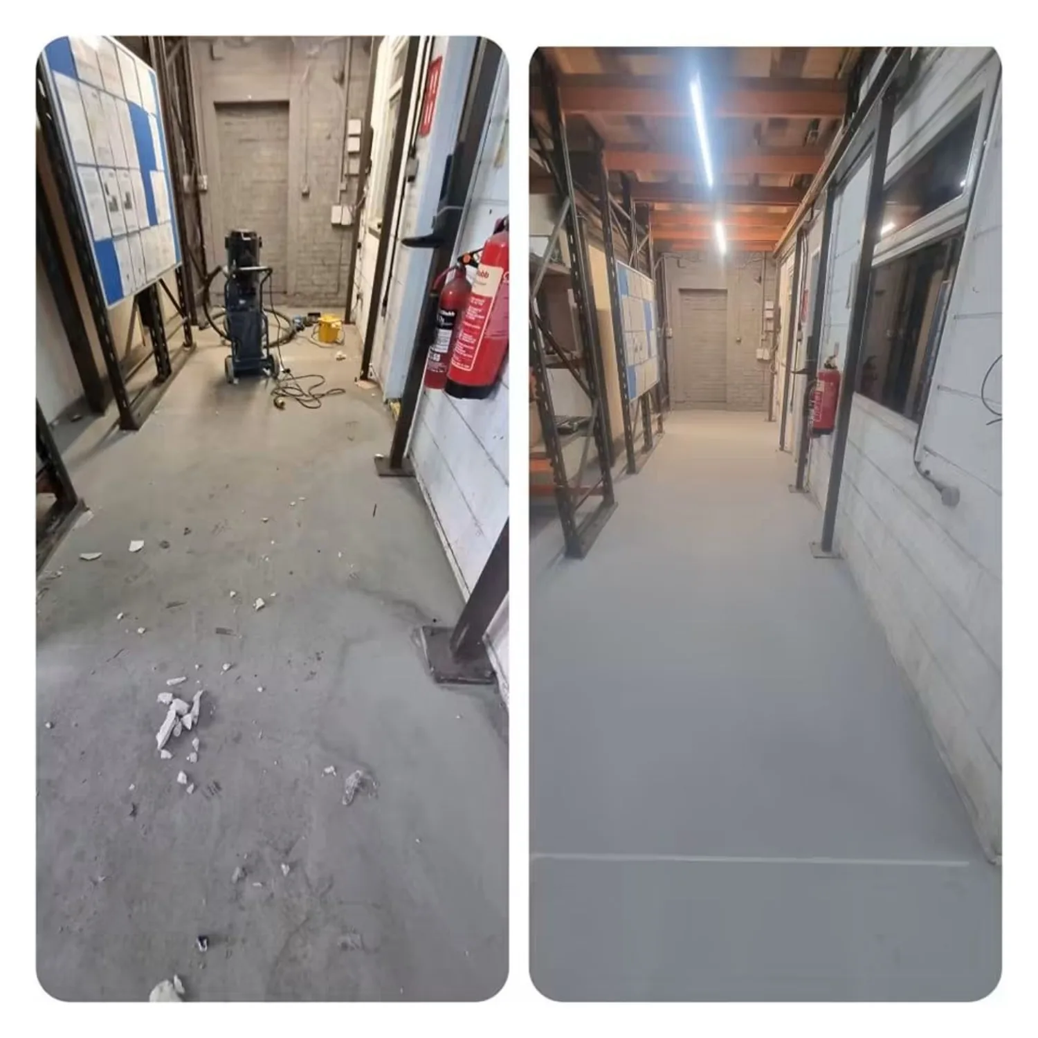 Cardiff training centre adjoining area before and after polyurethane flooring refurbishment