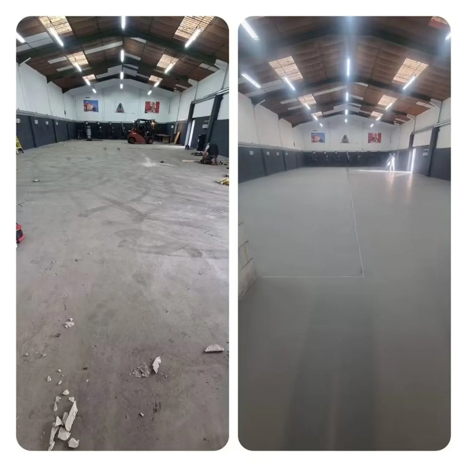 Main Cardiff workshop before and after Resdev Pumadur HF polyurethane flooring