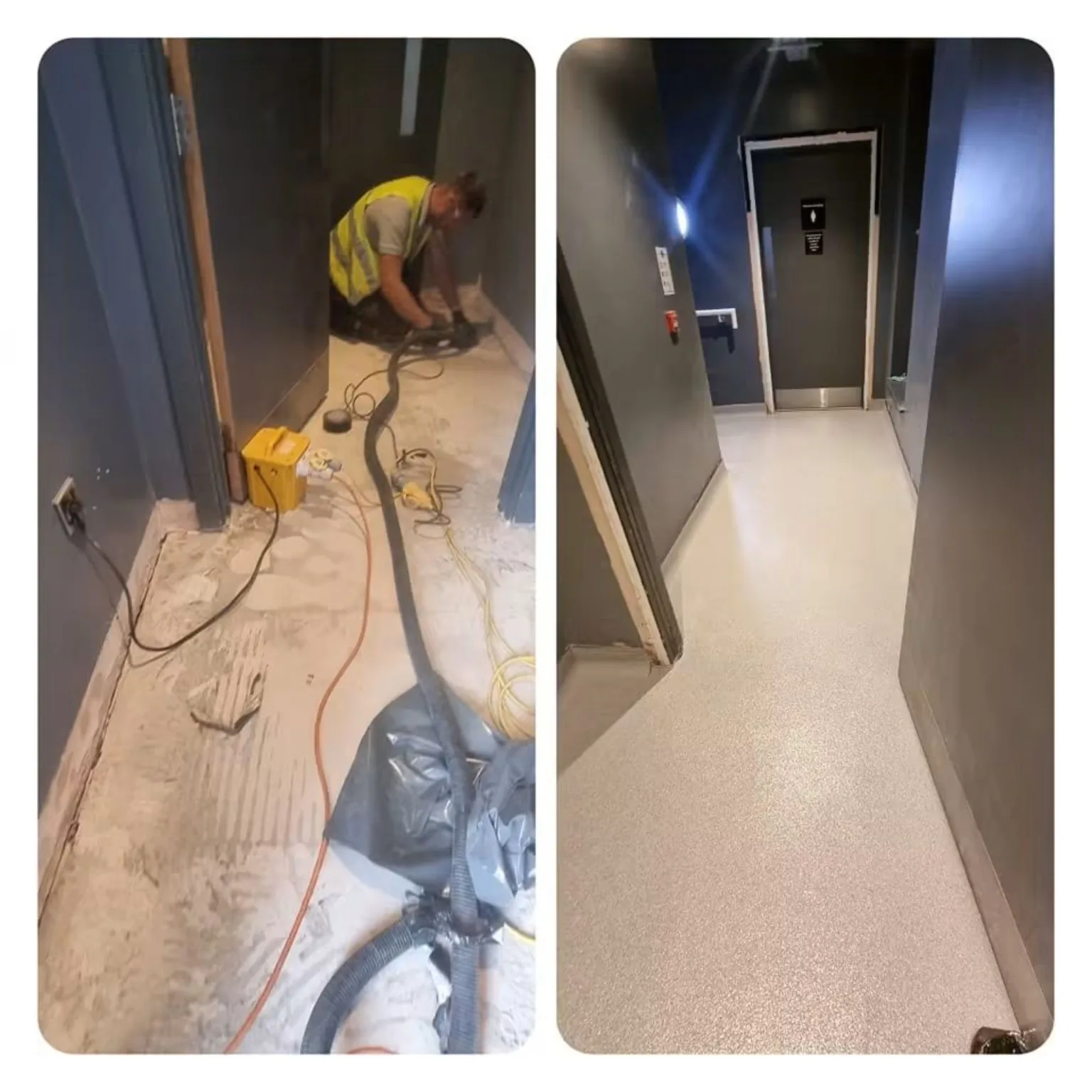Floor preparation and completed anti-slip resin flooring at Village Hotel Bristol