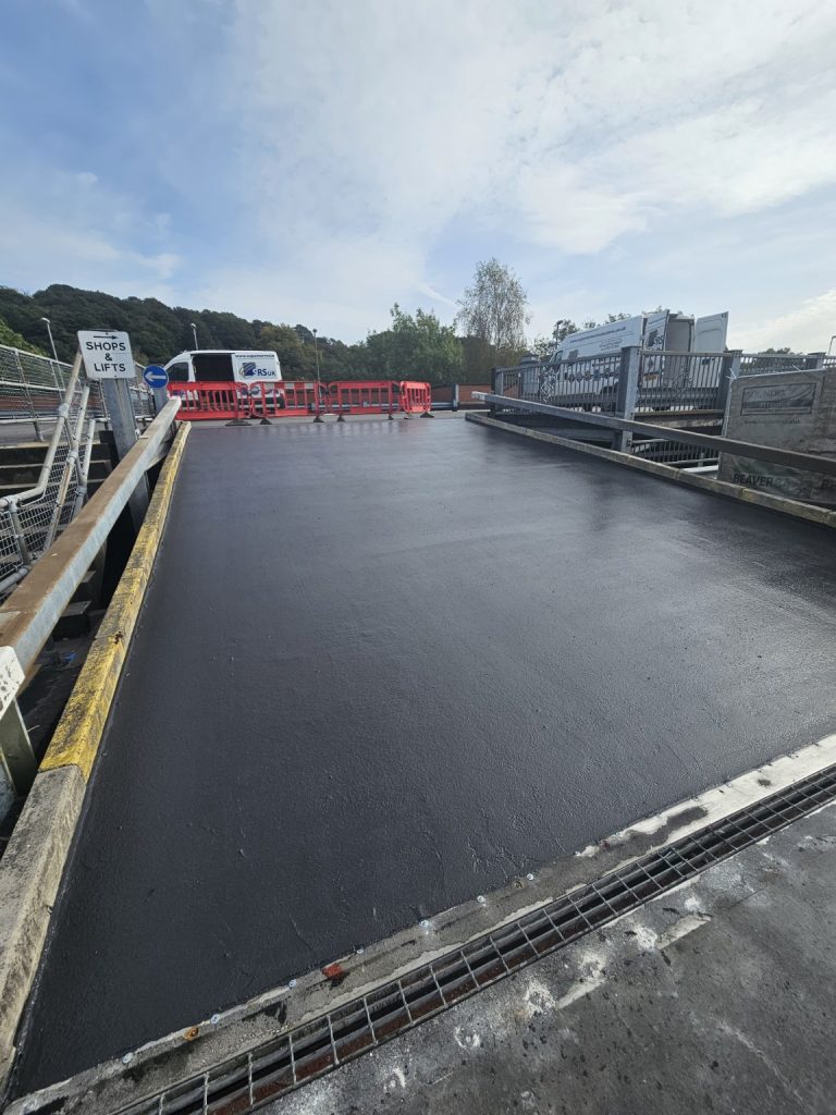 Refurbished car park ramp with a dark resin finish in South Wales