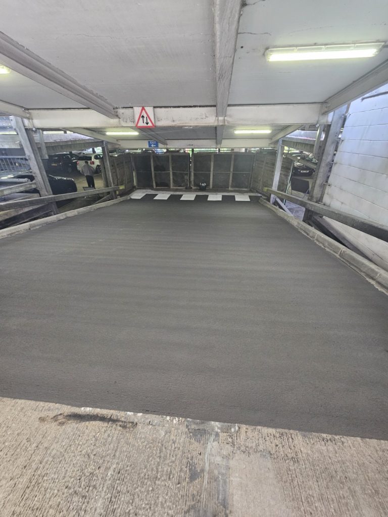 Completed covered car park surfacing on an internal ramp in South Wales